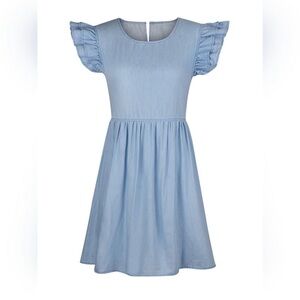 Full Size Ruffled Round Neck Cap Sleeve Denim Dress